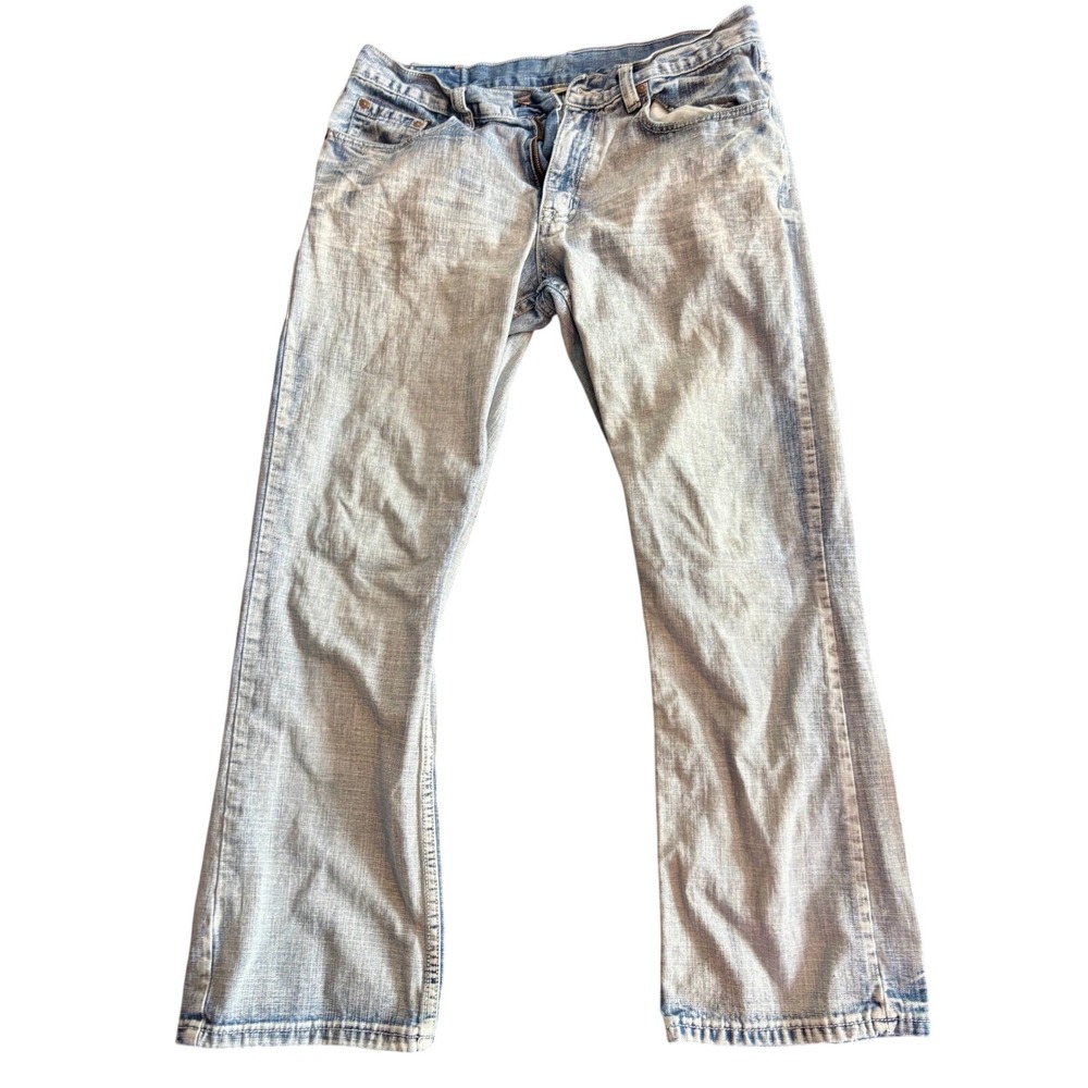 Flypaper Mens Bootcut Jeans Light Wash Embroidered Cross Pockets 33x30 Y2K Style